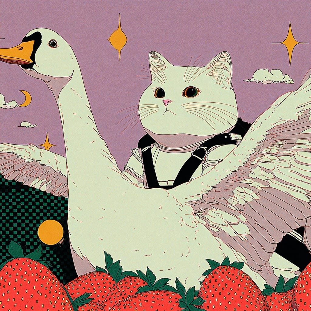 Feline knight's strawberry dream