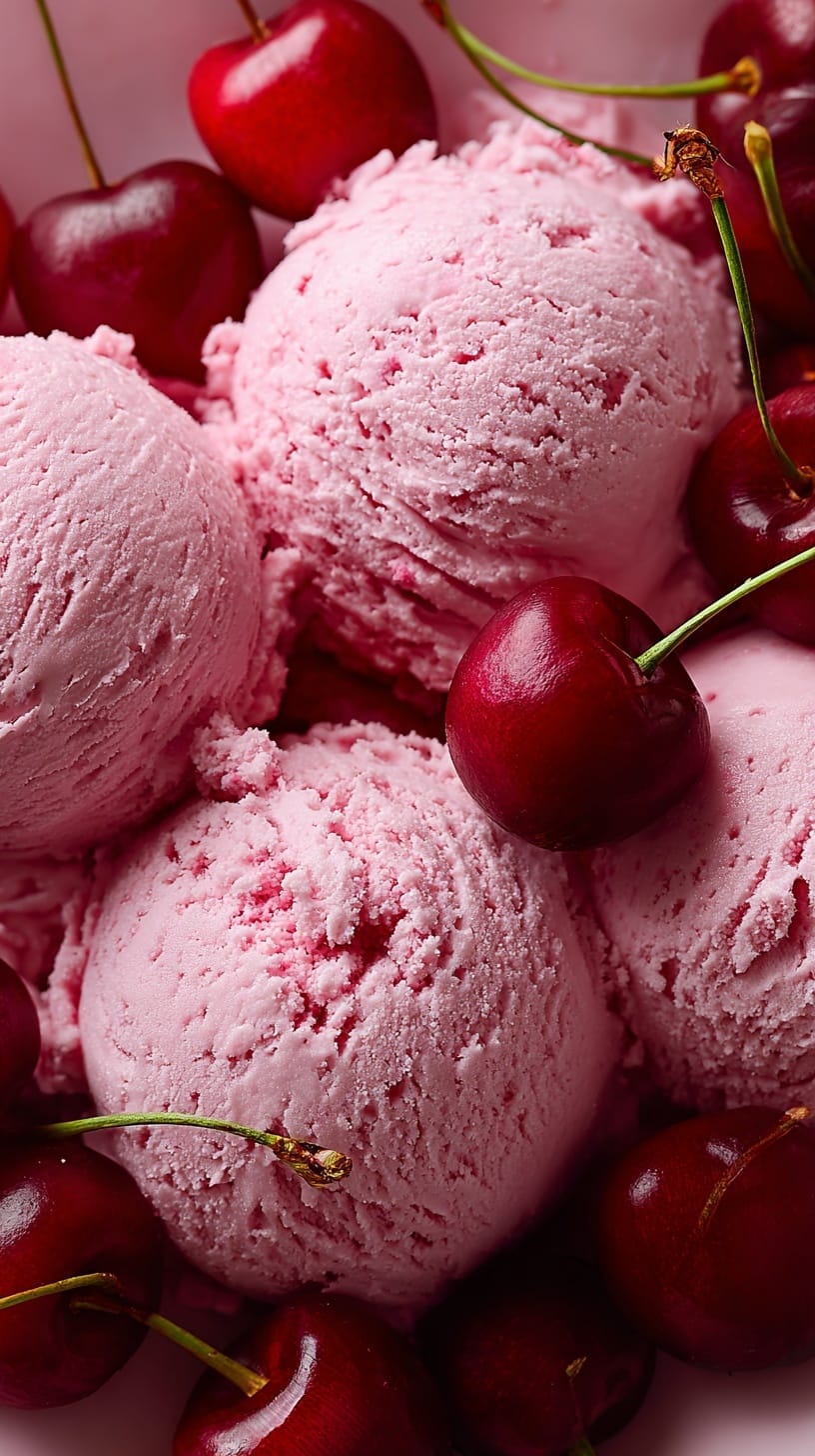 Cherry ice cream, macro shot