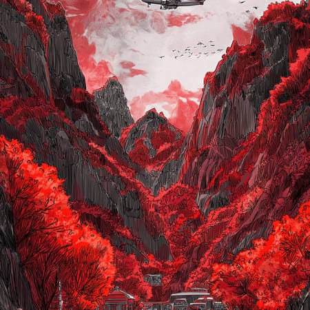 Image of: Red mountains, ink painting