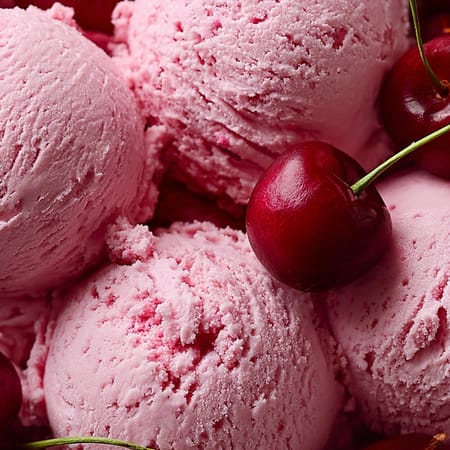 Image of: Cherry ice cream, macro shot