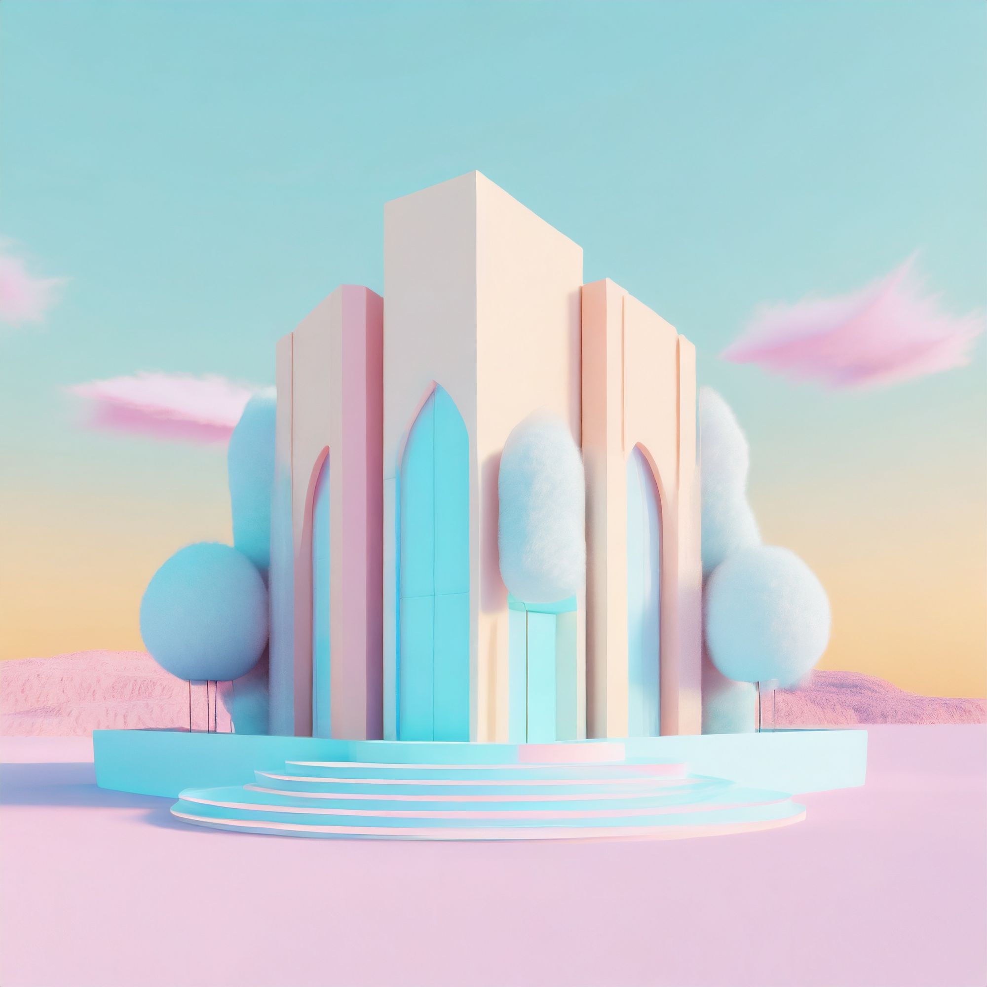 Firefly 3D render of a fluffy building Egypt minimal inspired by Ricardo Bofill retrofuturism p